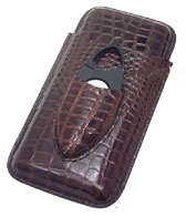 3 Finger Cigar Case w/Cutter- Brown-Alligator Finish